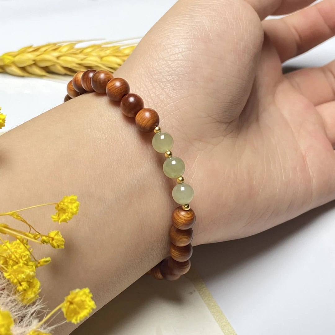 沁心阁 太行柏木6mm手串搭配和田