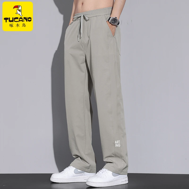 啄木鸟冰丝薄款2024夏季新款休闲裤男款直筒百搭宽松韩版潮流裤子