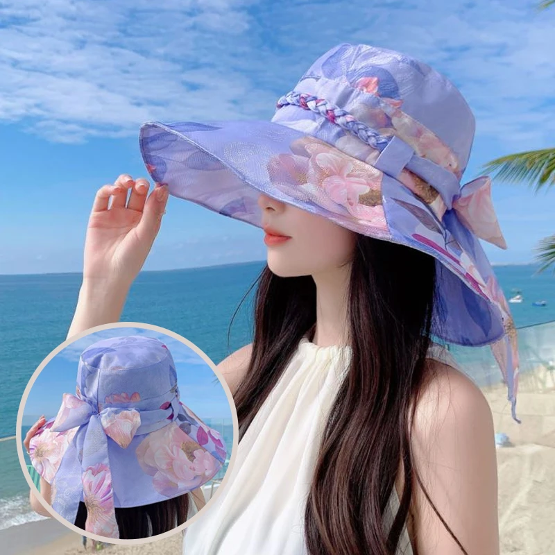 遮阳帽子女夏季网纱透气可折叠大帽檐渔夫帽户外防晒夏天太阳帽女