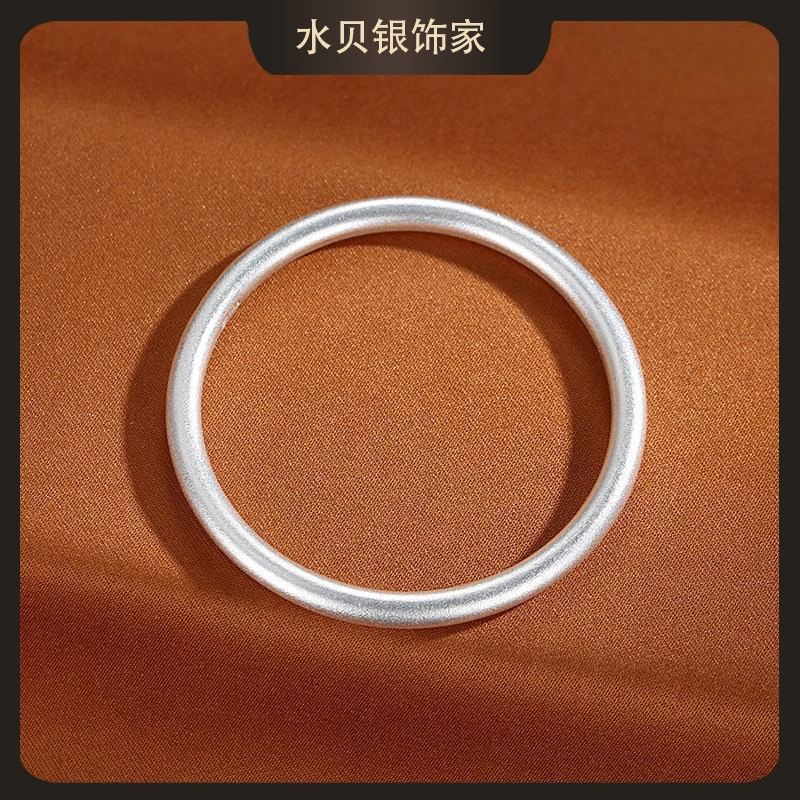 足银手镯 足银9999纯银镯子 古法素圈银手镯女款手工实心时尚经典