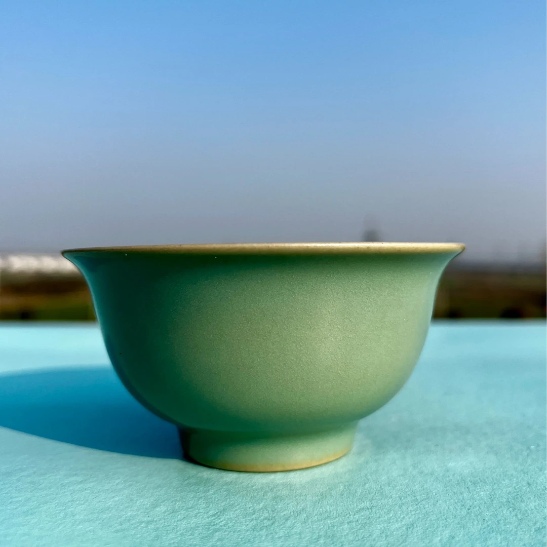 【雲上·青绿】清凉寺汝官窑原矿仿古青绿釉无纹压手主人杯汝窑茶具