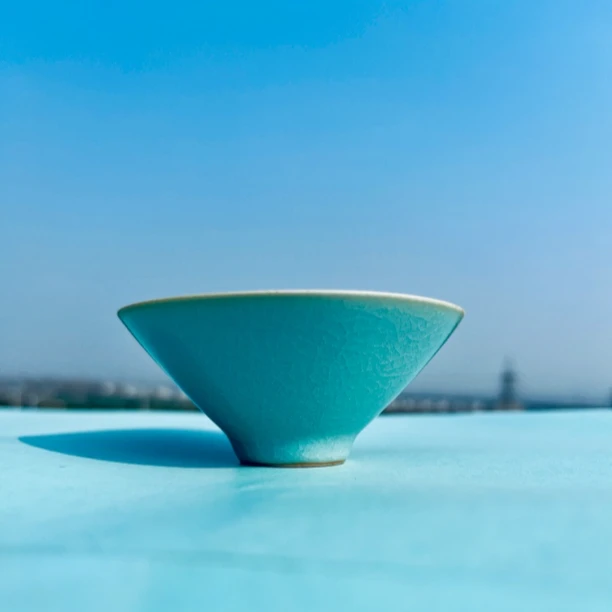 【雲汝·仿古】清凉寺汝官窑仿古原矿灰蓝釉斗笠杯汝瓷汝窑茶具