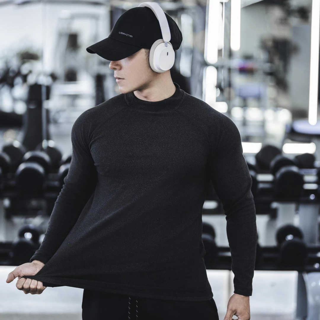 秋冬新款德绒保暖修身半高领长袖打底长T男运动健身显大高弹衣服