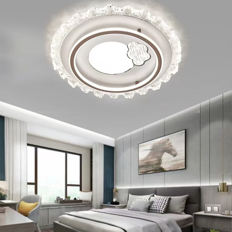 新款语音轻奢圆形冰晶太阳花亚克力简约卧室房间灯