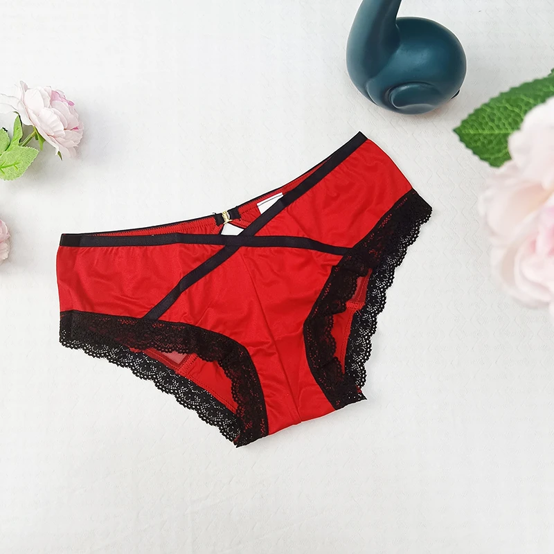 欧美时尚纯色性感冰丝女士内裤中腰精美蕾丝诱惑舒适透气三角裤
