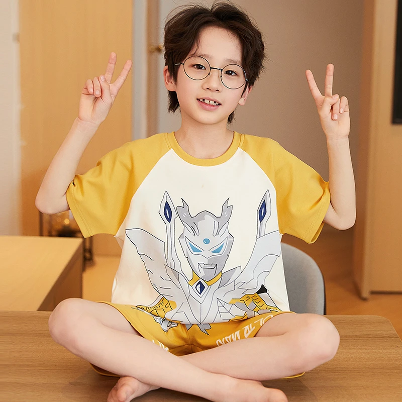 奥特曼睡衣夏季纯棉短袖男童儿童中大童男孩春夏空调服家居服套装