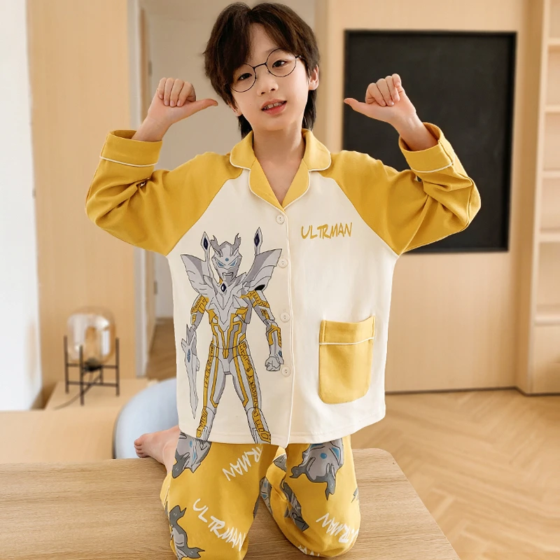 赛罗奥特曼男童开衫睡衣春秋季小男孩纯棉秋装小中大童家居服5-16