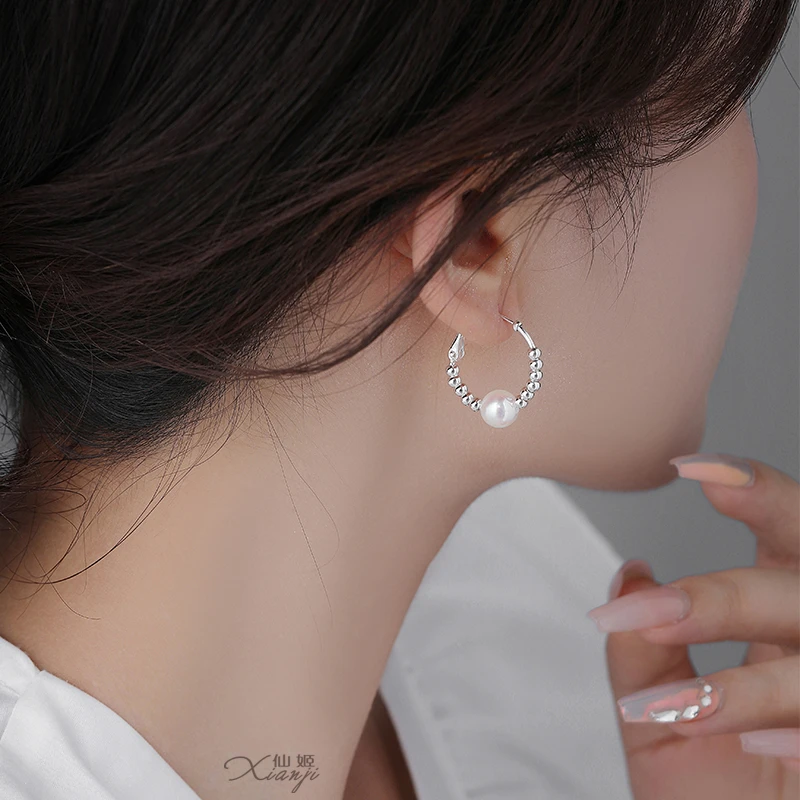 铜合金耳饰 03048 简约时尚串珠圈圈耳环百搭冷淡风个性气质耳饰