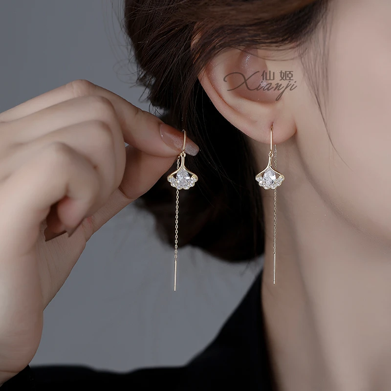 铜合金耳饰 08005 设计感轻奢百搭精致叶子耳线气质时尚网红耳环