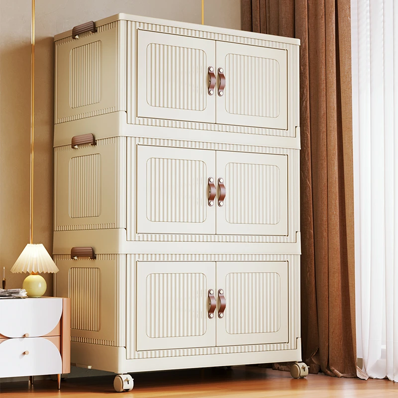 收纳柜免安装家用抽屉式折叠移动卧室双开门落地柜零食玩具置物柜