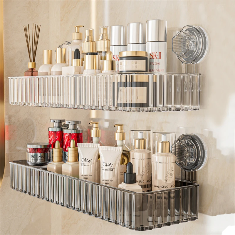 透明卫生间置物架浴室吸盘免打孔壁挂架子洗漱台墙上化妆品收纳架