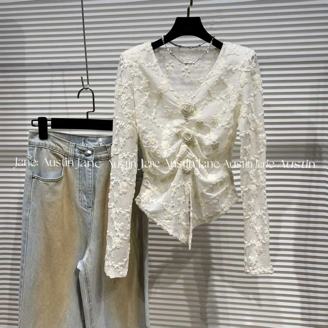 Jane Austin • （白玫瑰）2025早秋千金风蕾丝气质高级感长袖小衫女
