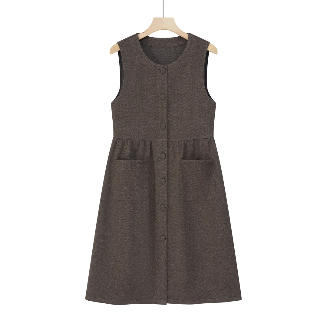 2024款新款人字纹休闲显瘦气质宽松收腰中长款呢子马甲裙7726