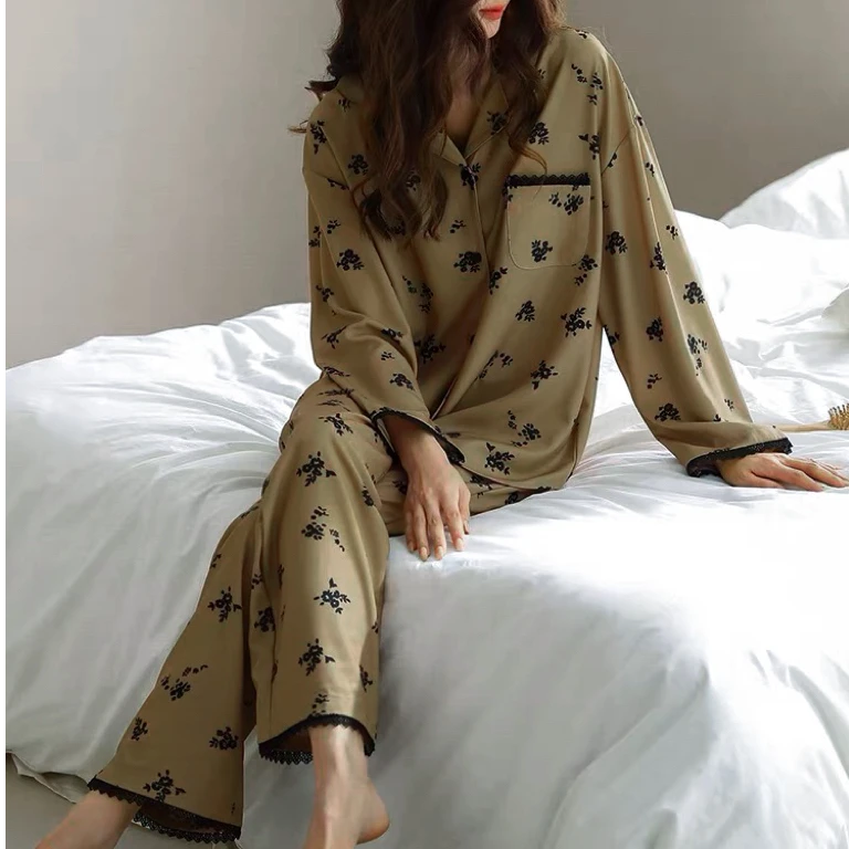 28-GP秋冬季甜美蕾丝花开衫长袖长裤套装