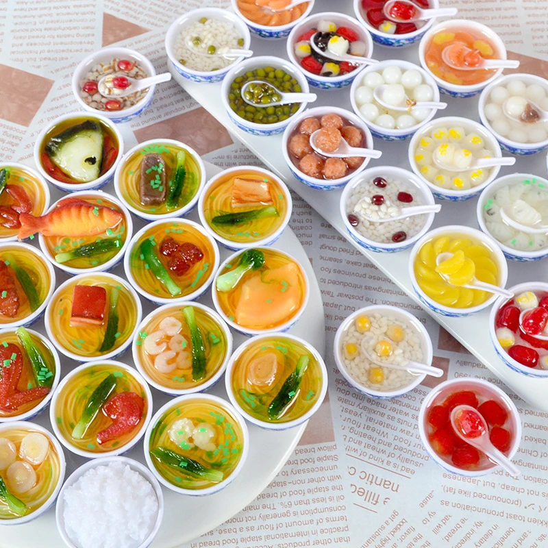 中国风网红仿真食物钥匙扣大碗4cm碗模型青花瓷碗面创意食玩道具