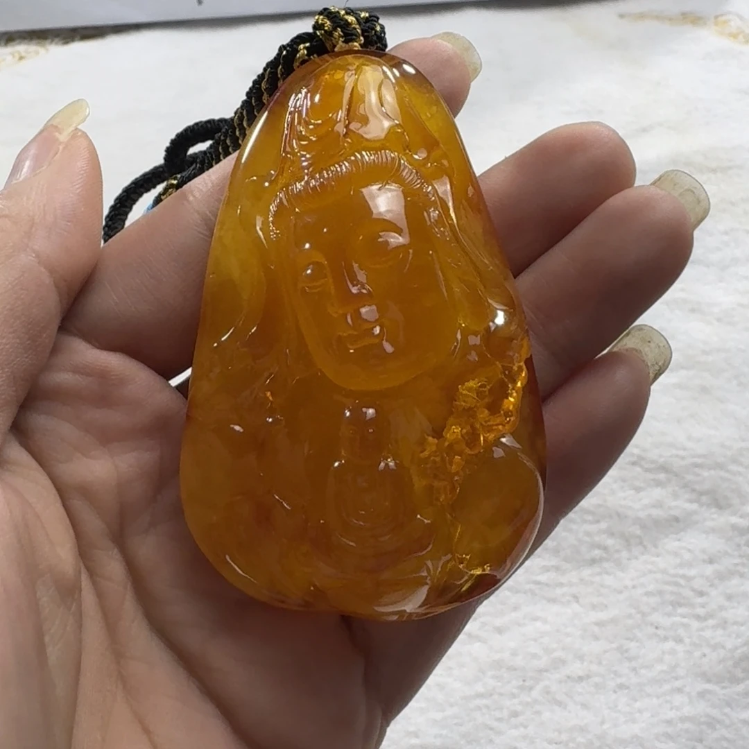 蜜蜡珠宝奇石未镶嵌观音把件小年份蜜蜡