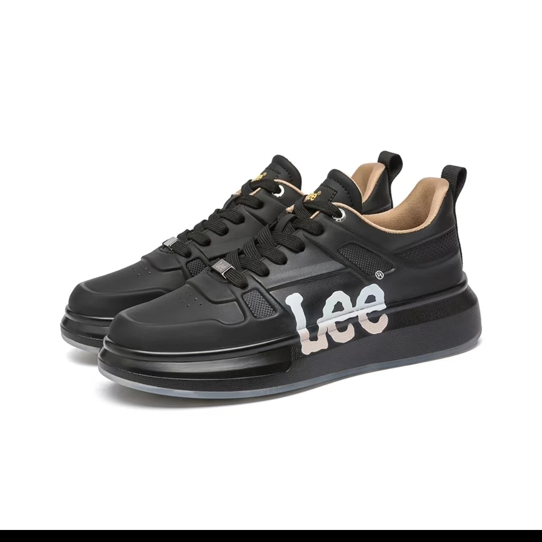 Lee超纤皮百搭时尚舒适减震增高透气低帮板鞋 L241UB332黑色