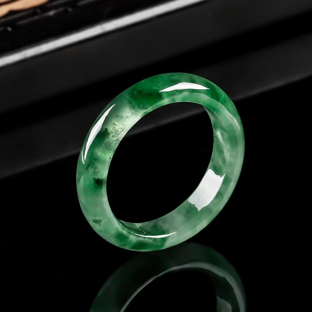 缅甸天然A货翡翠冰种飘绿花戒指女款饰品冰绿大气通透时尚测量