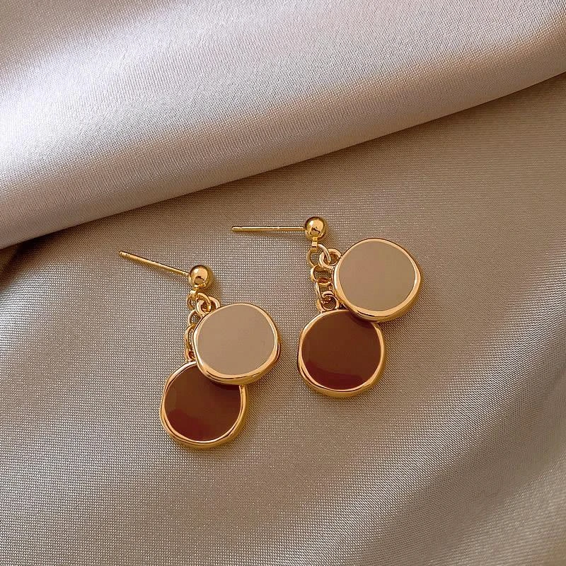铜合金树脂耳饰 美拉德~圆片耳环女2024新款爆款秋冬高级轻奢耳钉