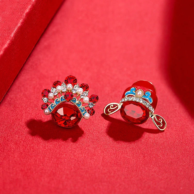 饰夏 合金合成锆石耳饰 喜庆新款国风脸谱古风高级感火爆款耳钉