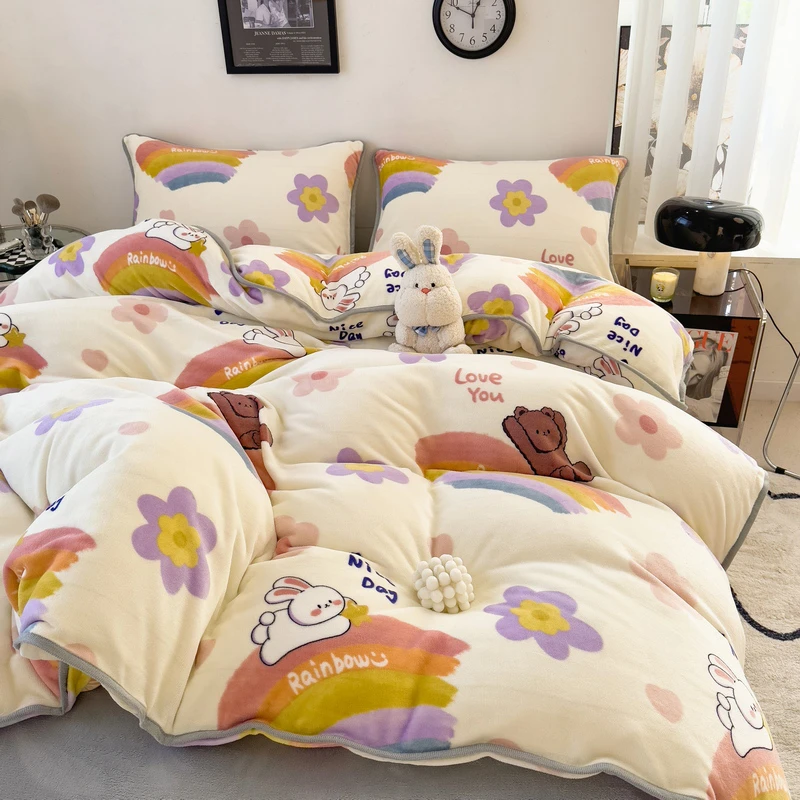 牛奶绒单被套印花舒适保暖被套罩冬季加厚法兰绒枕套床品床上用品