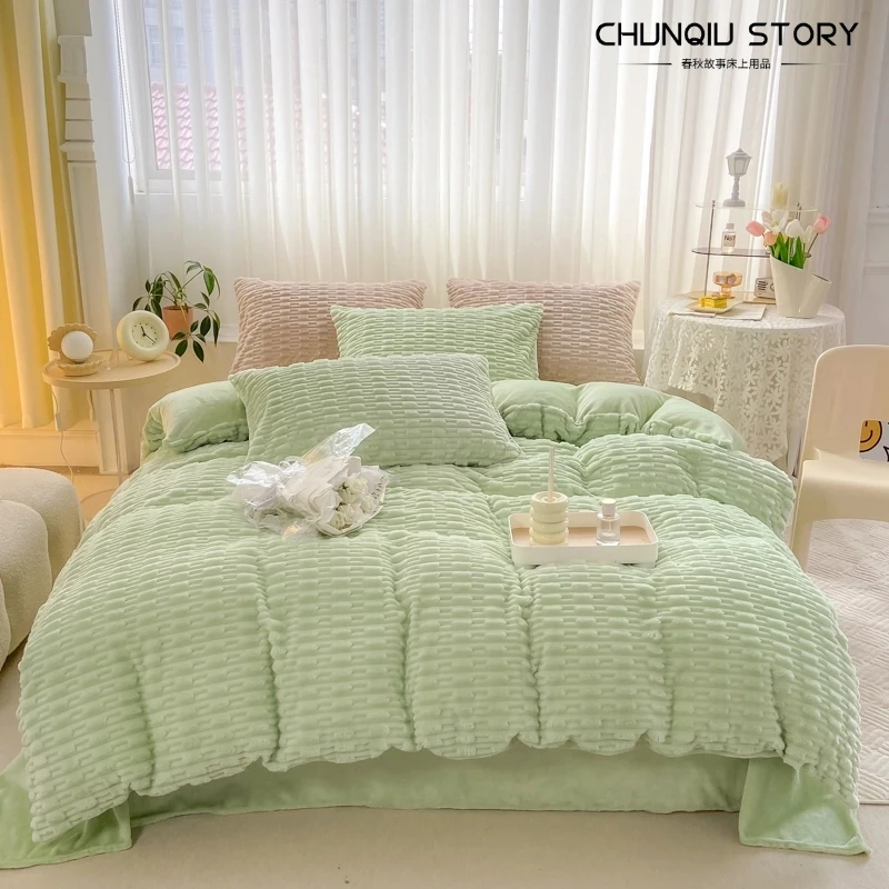 春秋故事兔兔绒套件加厚保暖牛奶绒四件套学生宿舍单人三件套