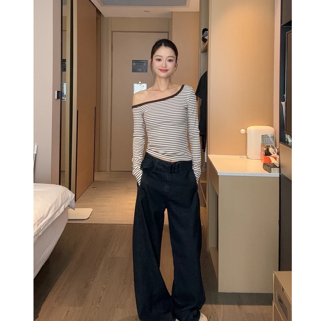 【部分现】复古水洗设计感宽松牛仔裤女2024早春新款显瘦长裤Q872