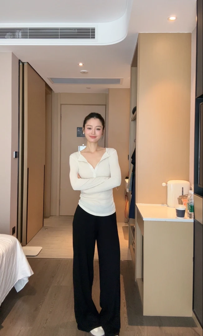 【Q】凉感针织阔腿休闲裤女抽宽松直筒垂感拖地长裤244222