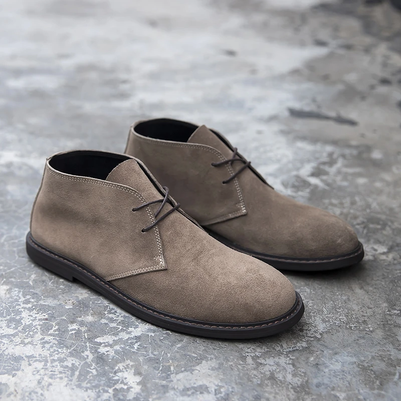 2025秋冬新款马丁靴男真皮时尚中帮复古工装靴四季百搭沙漠靴男潮