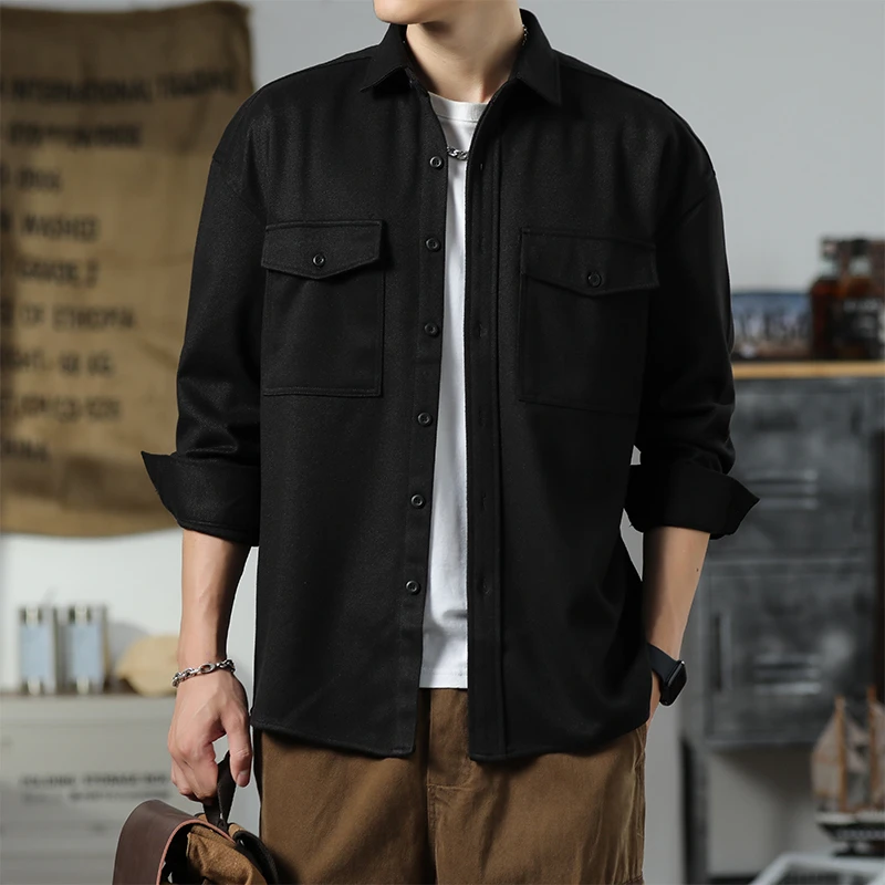 男士秋款上衣开衫外套慵懒风男装潮服呢子外套工装衬衫外套休闲