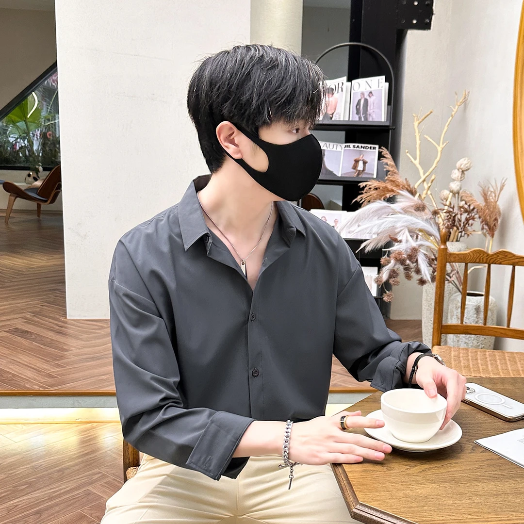 潮男黑色衬衫男短袖韩版潮流帅气dk制服外套休闲男西装裤男夏季