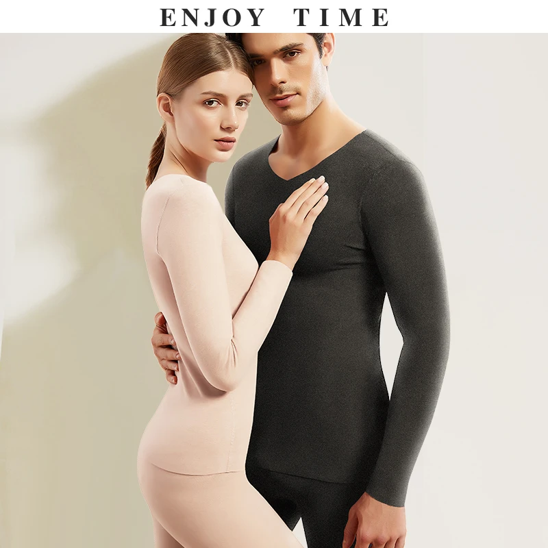 EnjoyTime女士德绒发热内衣套装男无痕打底衫1件加厚单上衣保暖裤