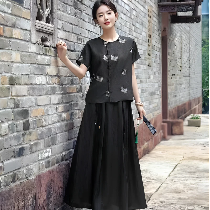 【娇欣专属】夏季休闲时尚气质显瘦圆领百搭减龄龟裂纹香云纱衬衫