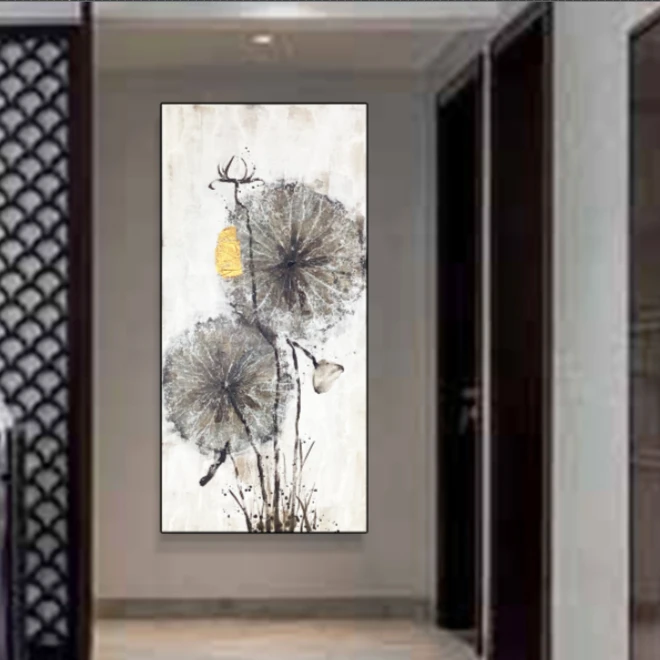 新中式挂画水墨花卉侘寂禅意客厅民宿酒店茶室装饰画抽象手绘艺术