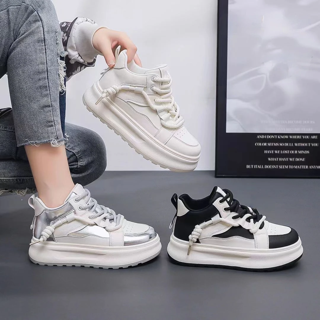 【SiSi】新疆包邮真皮运动鞋2025年新款休闲鞋高级感厚底增高高帮鞋