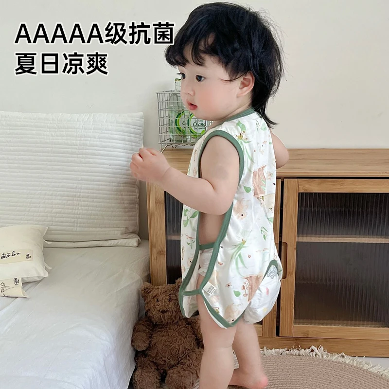婴儿夏季连体衣薄款琵琶衣男宝宝女纯棉轻薄凉爽背心幼儿爬服夏装