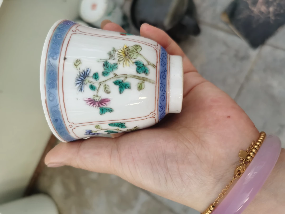 大铃铛杯四季花绘图陶瓷手绘