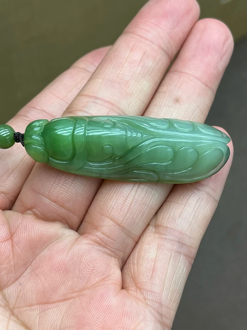 天然和田碧玉猫眼料一鸣惊人吊坠 碧玉冰底猫眼51×17×12女款时尚