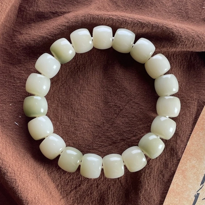 天然一抹绿菩提手串直切桶珠绕指柔干磨文玩透光老缅料手工精孔