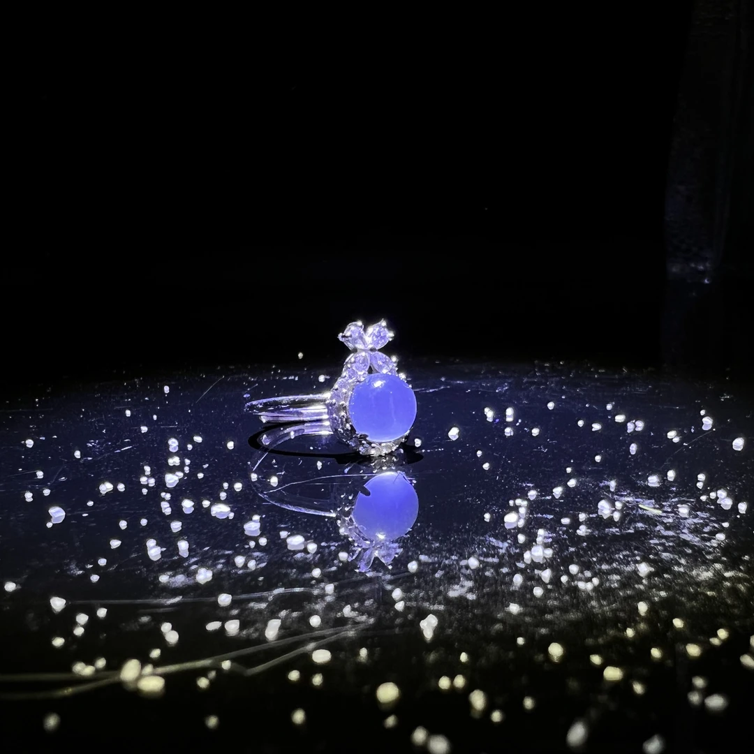 S925银天然岫玉冰料蛋面戒指简约时尚精致女神多样性发其一镶嵌