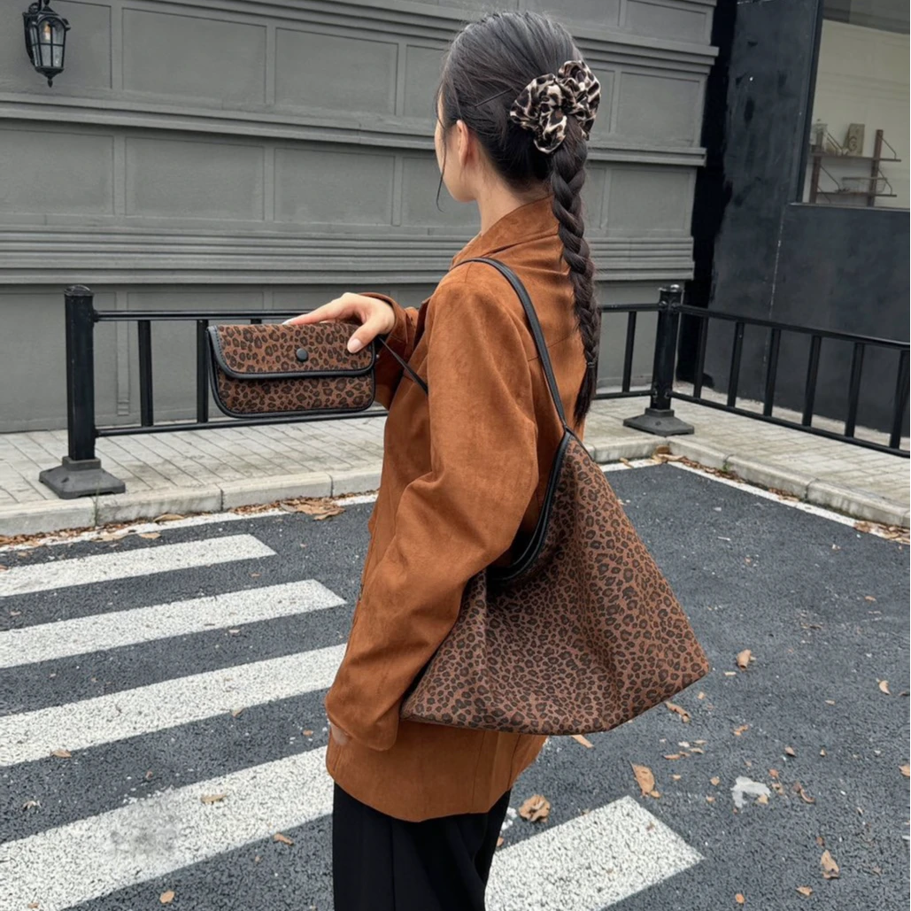 【LuLu专属】头层牛皮豹纹托特包经典腋下大包单宁牛仔豹纹女包