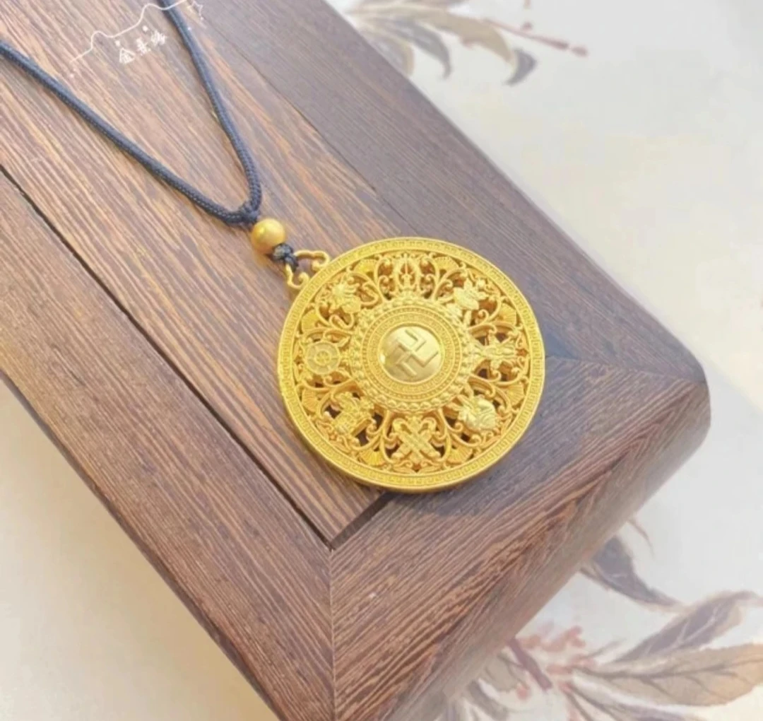 合金吊坠 八宝罗盘古法福字圆牌传承精致挂坠
