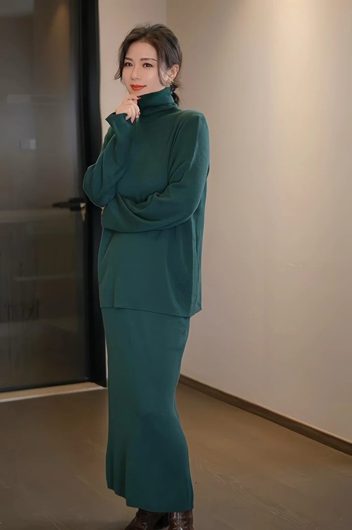 【大妍女装】实物巨美！堆堆领圆领针织套装