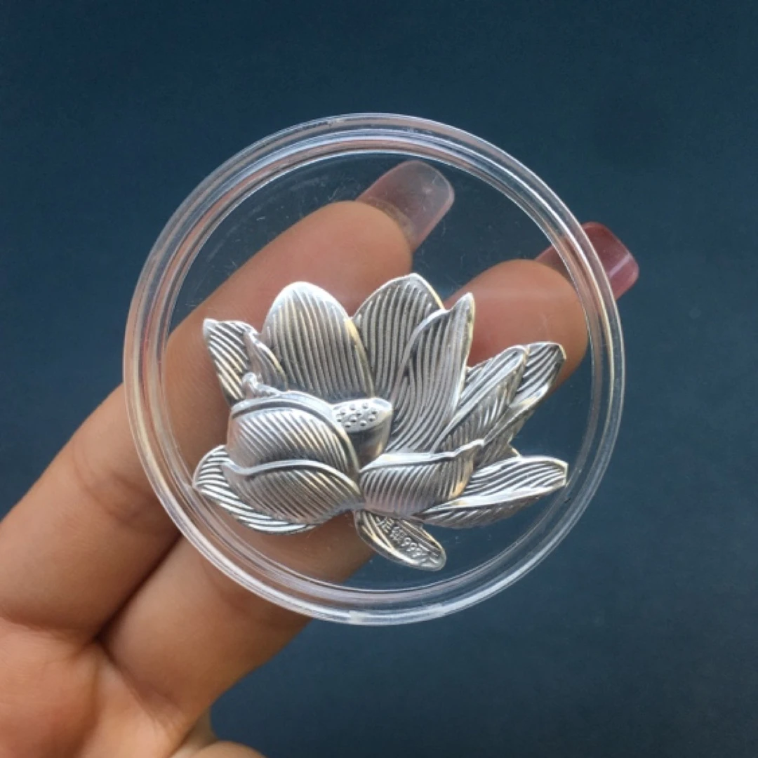 足银银制品 足银999银纯手工莲花摆件素款精美银制品银器