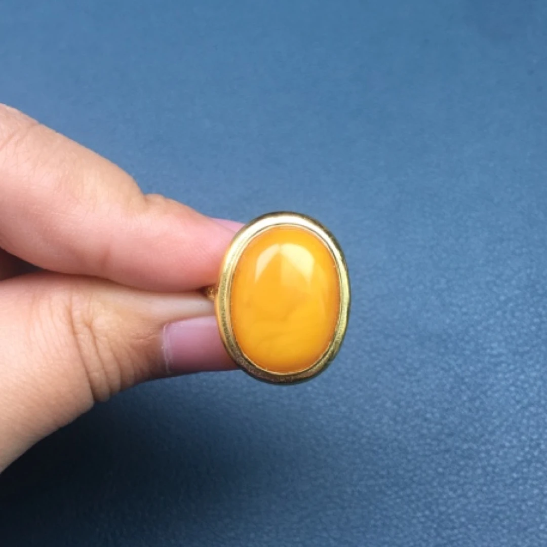 天然蜜蜡戒指圆柱形时尚简约可调节精美精致大气戒