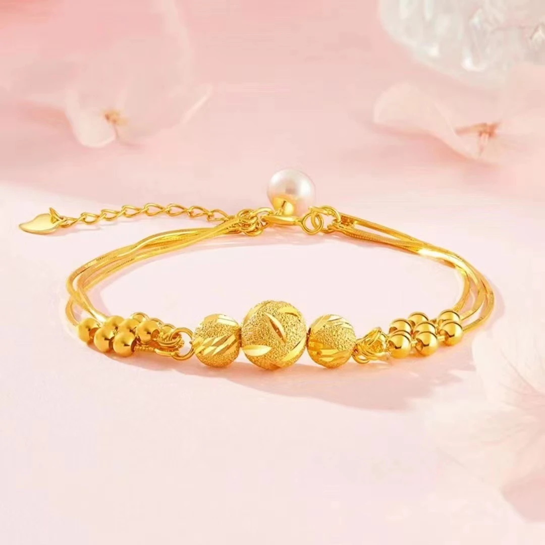 金色三生三世多层雕花转运珠女生轻奢小圆珠手链