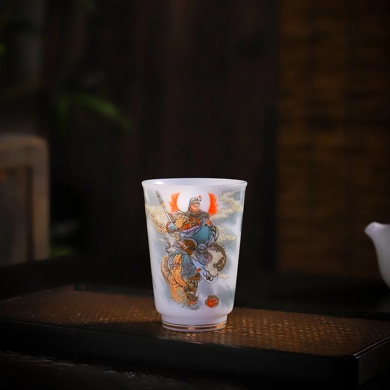 郭志保冰种玉瓷武圣关羽主人杯描金大号茶杯高端中式闻香品茗杯