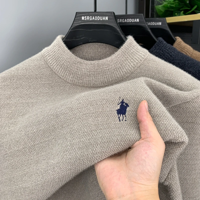 【一体绒】加绒加厚男士毛衣新款男装半高领潮冬季保暖针织打底衫