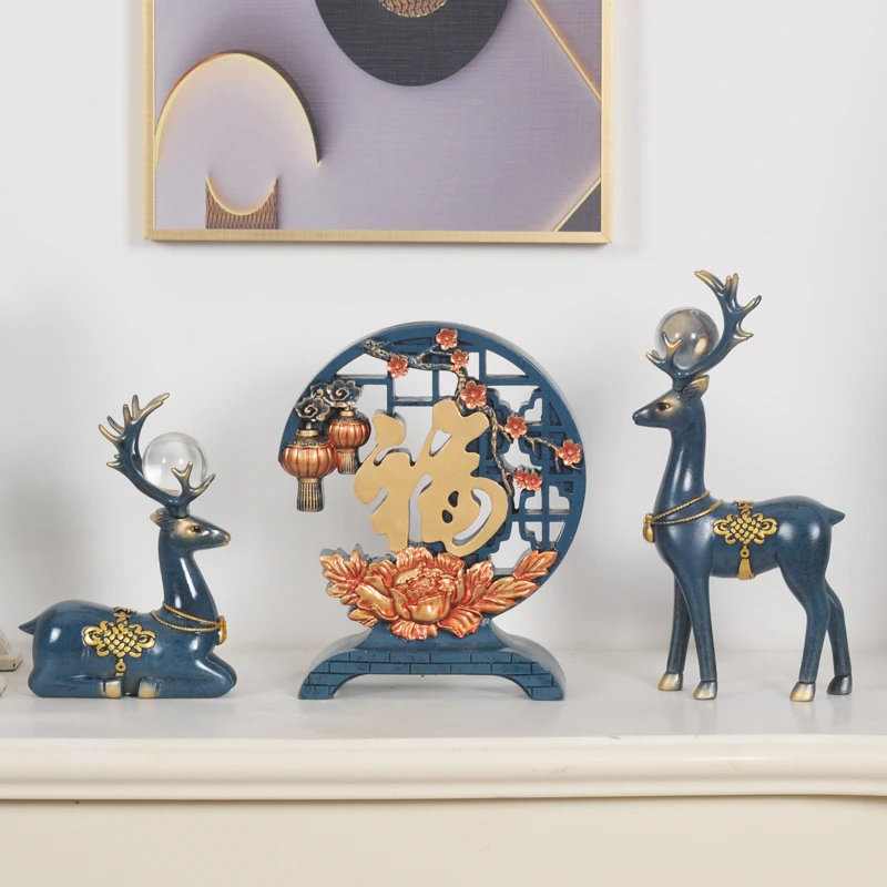 招财鹿树脂摆件工艺品梅花情侣麋鹿家居客厅电视柜酒柜装饰品玄关