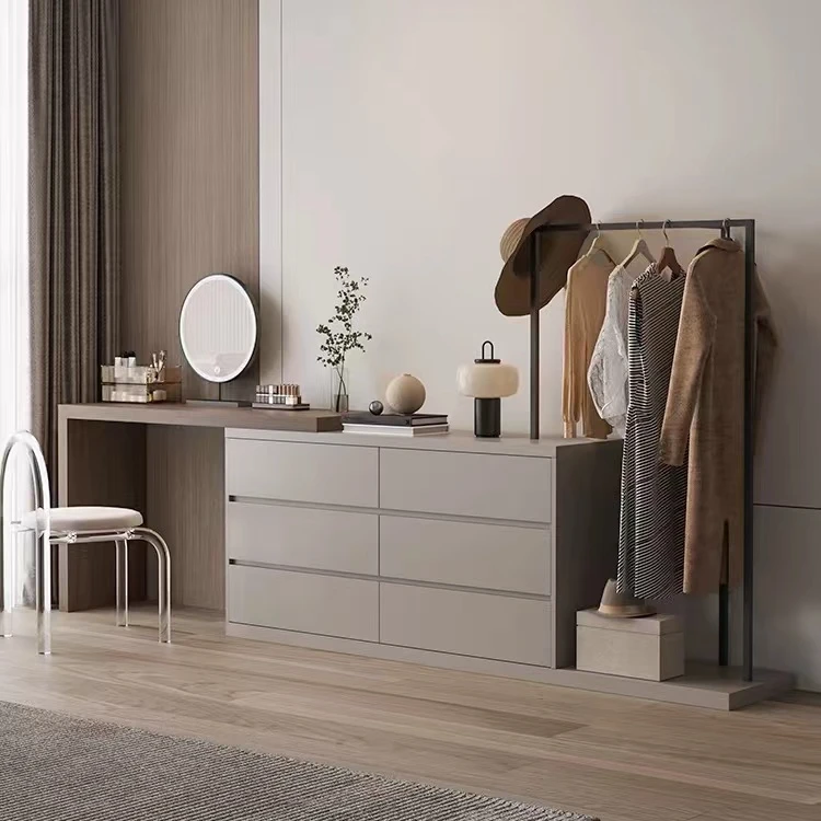 2024新款轻奢实木梳妆台斗柜一体带衣帽架卧室简约现代床尾化妆台